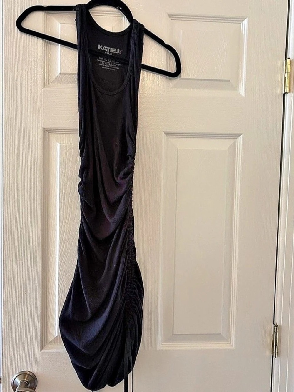 KATY JUNG Ruched Midi Dress in Black Size Small Like New